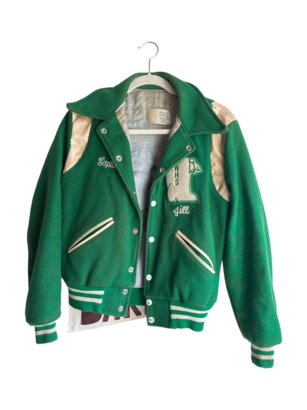 Vintage Green & Cream Kids Letterman Jacket - Classic School Coat